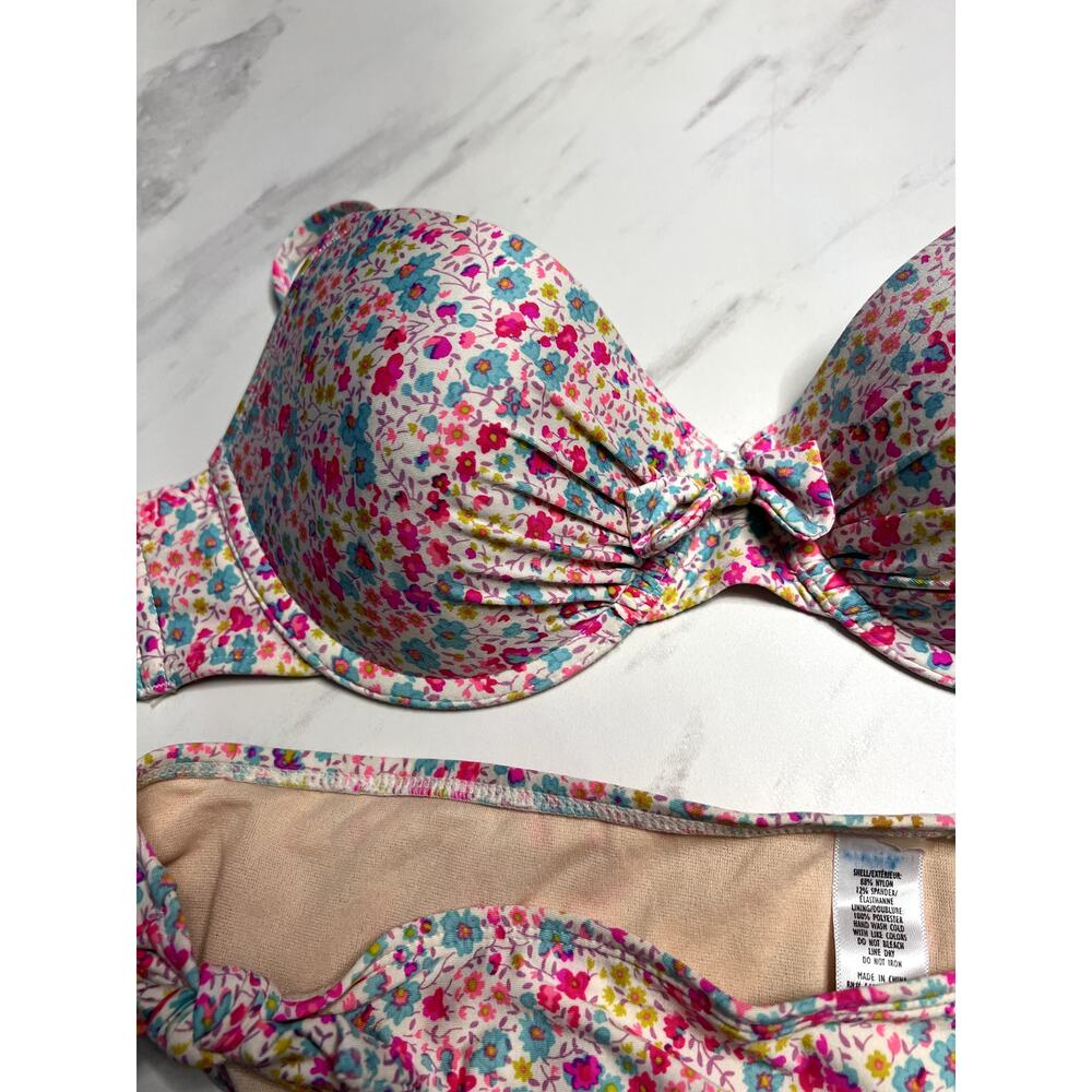 Floral Bikini Bow Set Top S Bottom M Ditsy Floral Feminine Coquette Padded Top - Picture 2 of 7